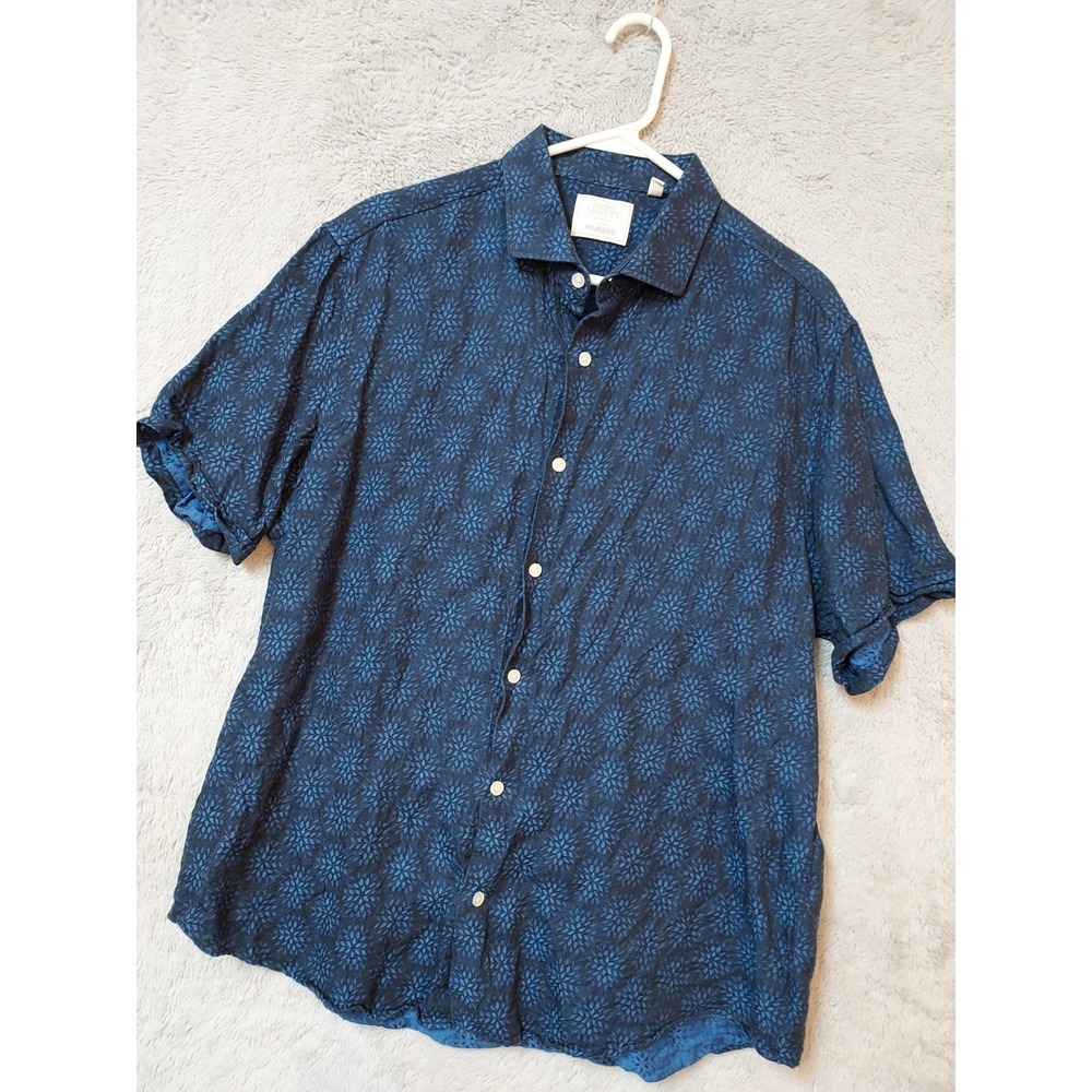 Baird McNutt Shirt Men Large Murano Linen Blend Geometric Blue Preppy Beach Prep